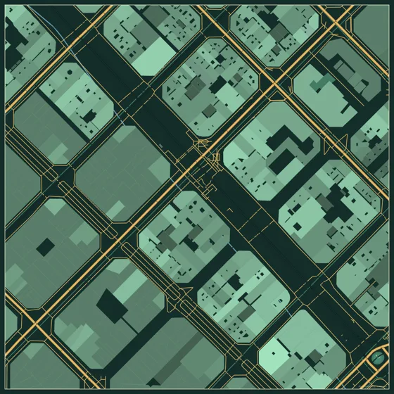 City map in forest green tones