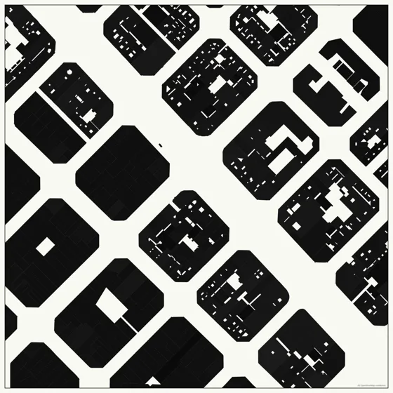 Black and white building figure-ground map