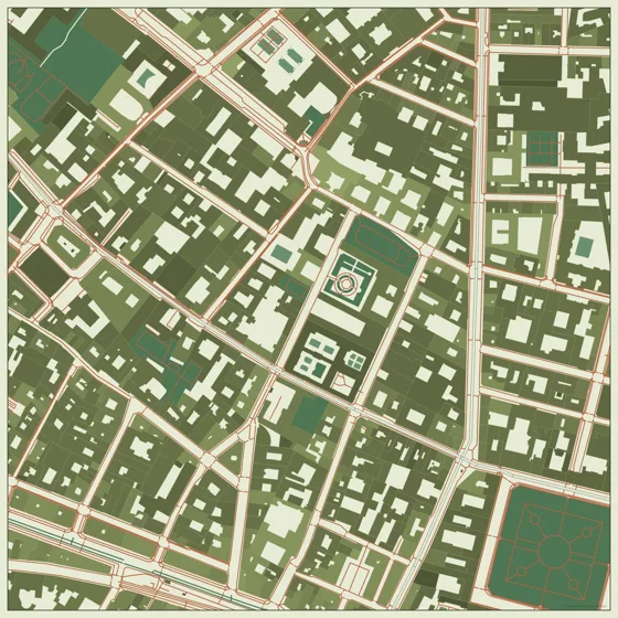 City map with olive green styling